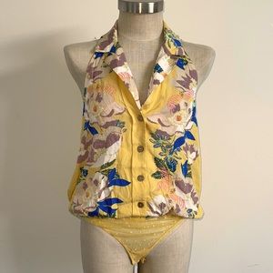 New! Free People Yellow Floral Offshore Bodysuit